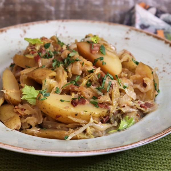 Potatoes Braised with Apples, Bacon and Cabbage